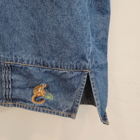 💕 Lemon Grass Short Sleeves Button Down Denim Top Women's Size Large Petite - Picture 8 of 10